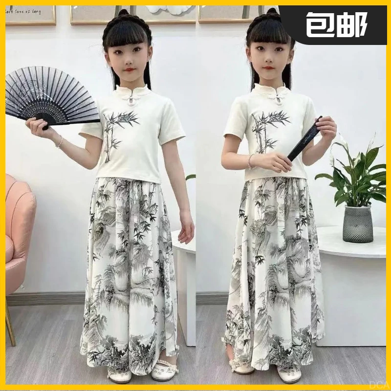 女童夏装套装2025新款国风儿童中式裙裤两件套夏季薄款裙裤中大童
