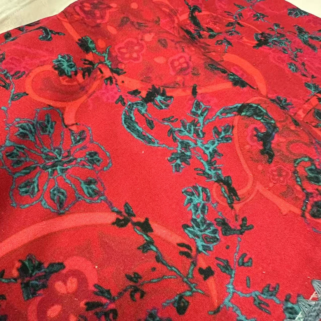 XW005红色水墨丹青汉麻盖毯1.3*1.9