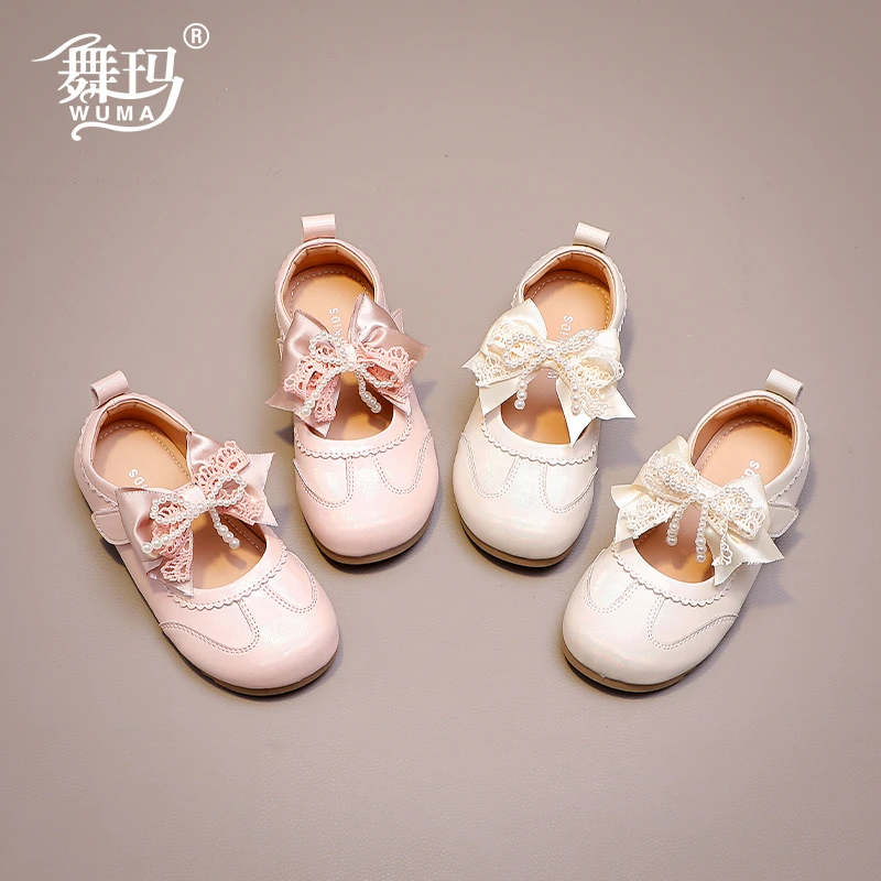 舞玛儿童鞋子女童皮鞋2025新款春秋季公主鞋蝴蝶结软底单鞋538391