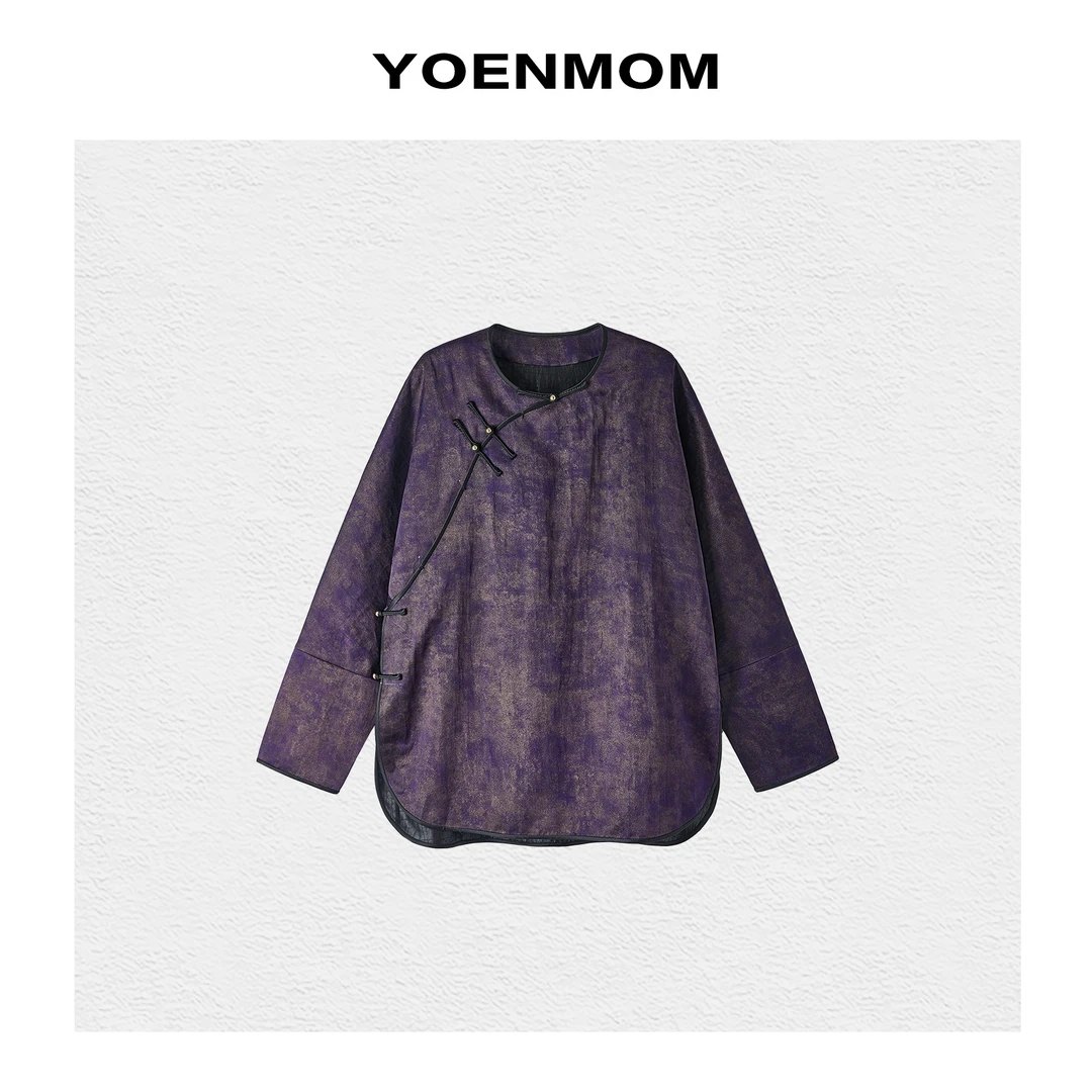 YOENMOM·紫夜朦胧2025早春新品 100桑蚕丝晕染感中式斜襟盘扣上衣