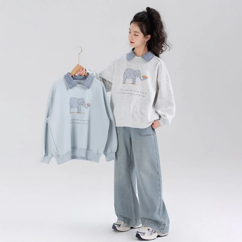 女童卫衣2025新款春秋款初中生女孩超好看秋装衣服女大童翻领上衣