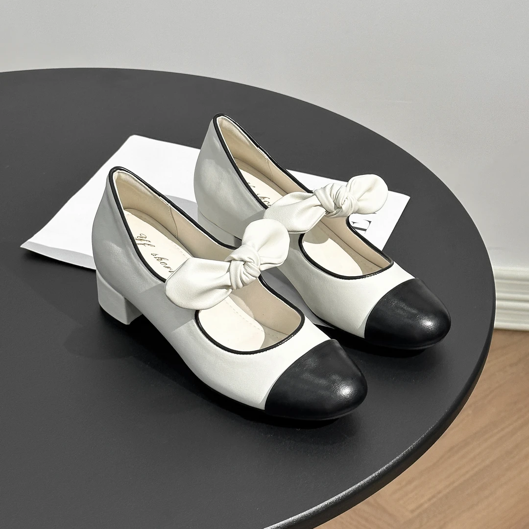 黑色春秋软底蝴蝶单鞋平底蝴蝶结低跟小香风冬季圆头玛丽珍鞋子