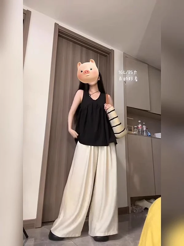 （T2389）韩系气质减龄百搭休闲裤高级感宽松显瘦阔腿裤长裤子