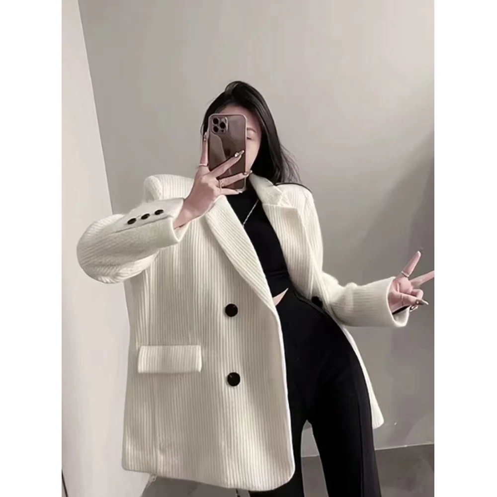 【A441-A450】宽松型西装单排扣中长款气质毛呢气质名媛韩版男友风