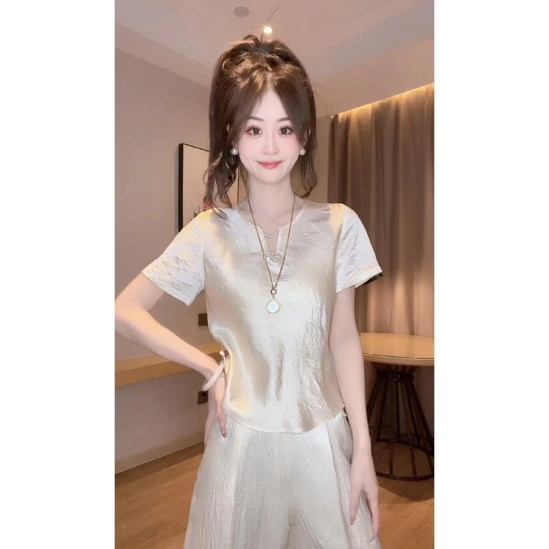 【锦缎】2025夏季洋气显瘦气质百搭时尚半袖休闲T恤