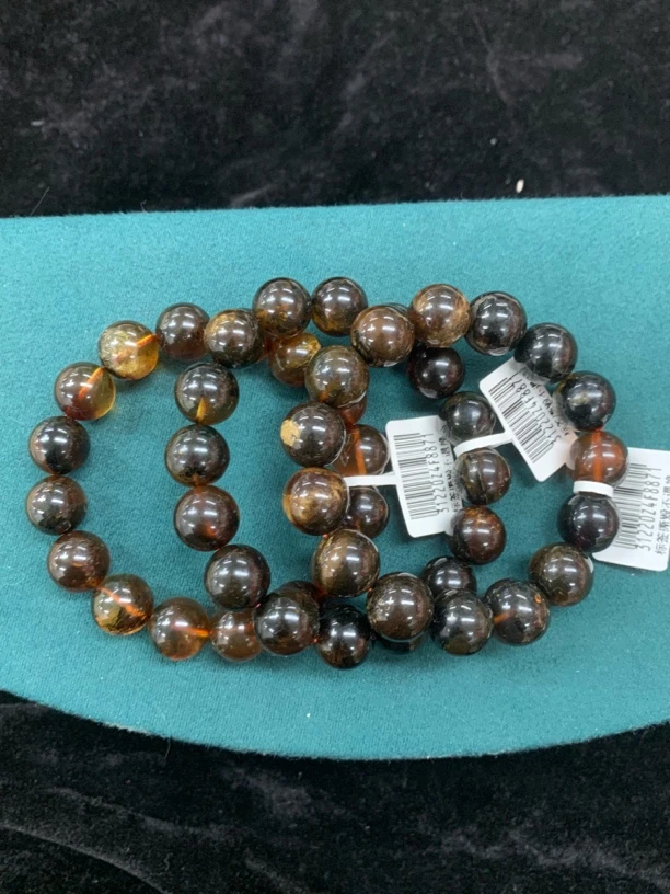 原矿无优化天然琥珀灵草珀单圈12mm左右多样性发一条（有坑裂）