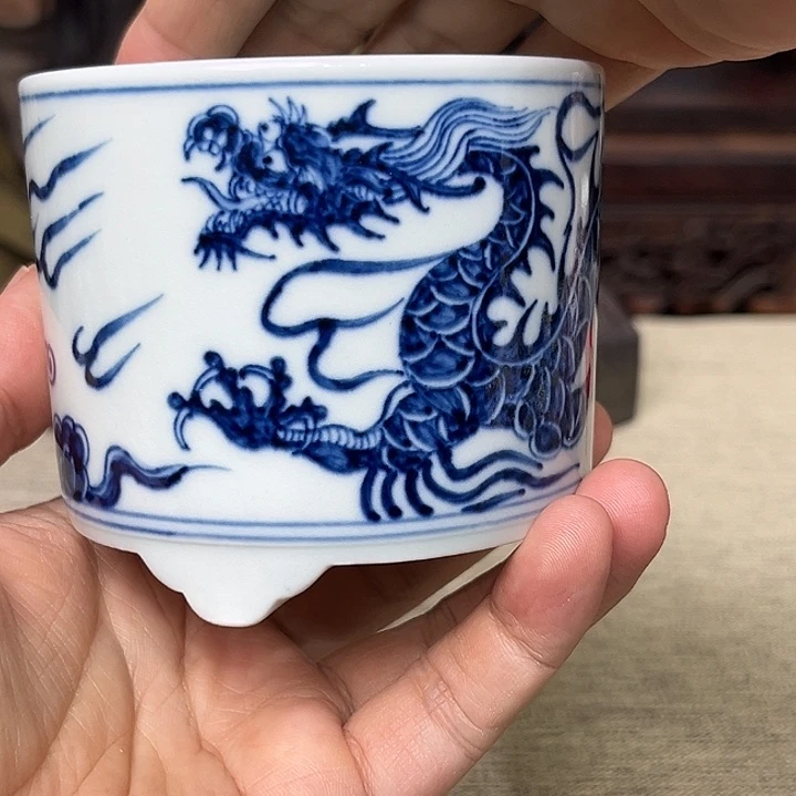 瓷摆件青花云龙纹琴炉