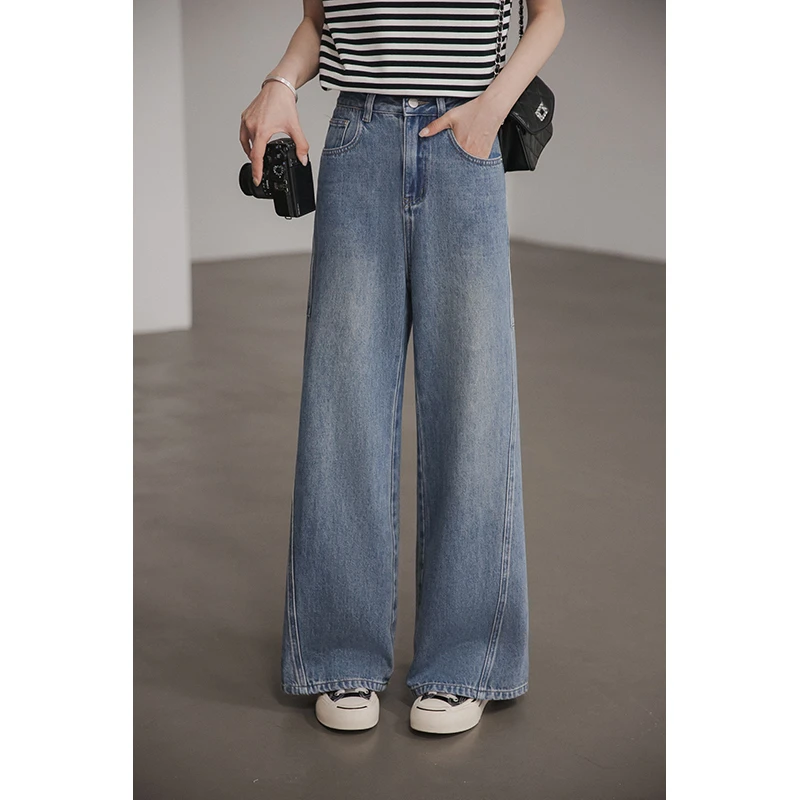 小谷粒修容牛仔裤女款高腰2025年新款宽松显瘦时尚百搭出游阔腿裤
