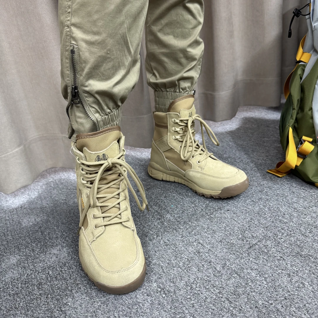 沙色中帮四季男女同款牛皮登山徒步户外鞋