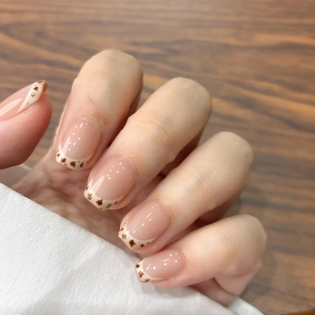 【奶咖豹纹】裸色法式不规则色块显白高级温柔日常百搭纯手工穿戴甲