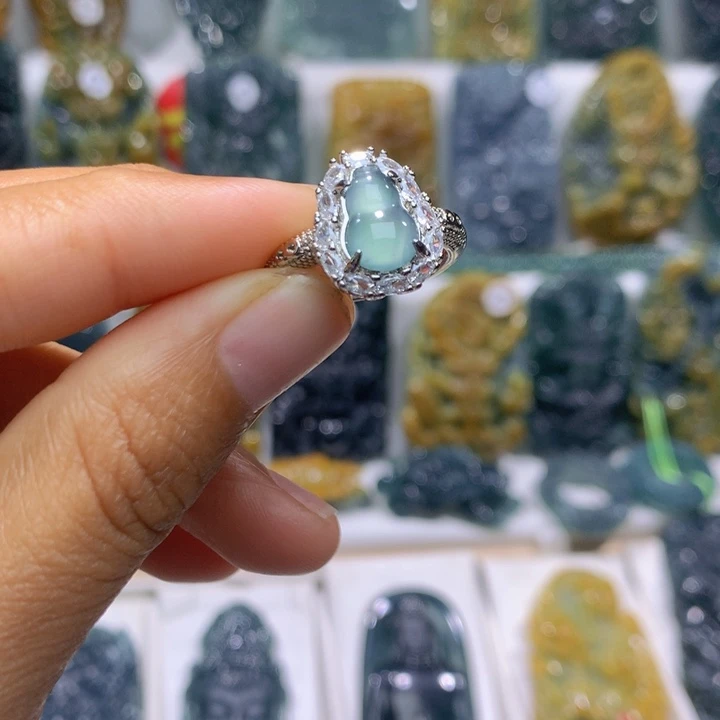 合金戒指翡翠白铜镶嵌