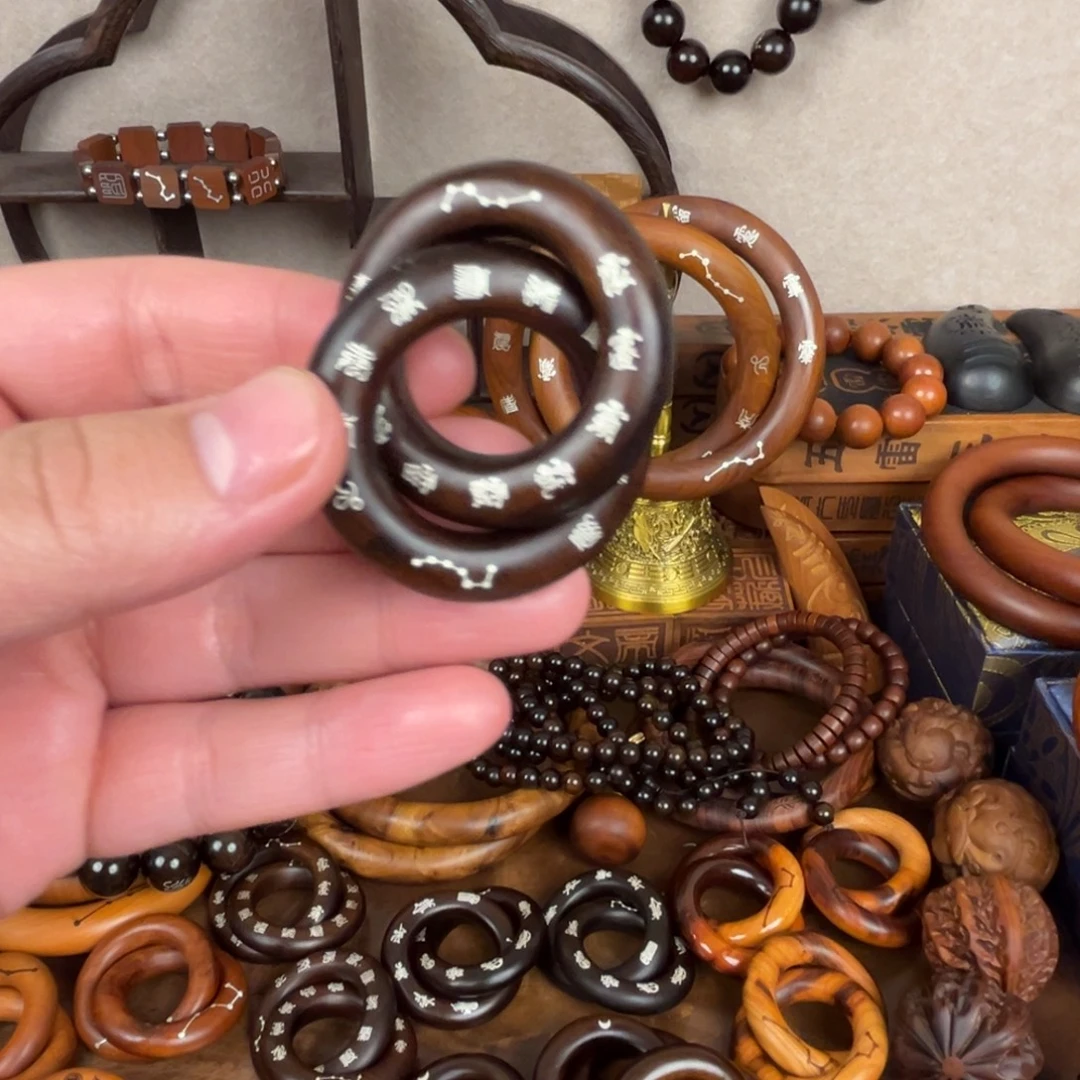 诗***方枣木枣木老料乾坤圈玉化镶银十字2.5