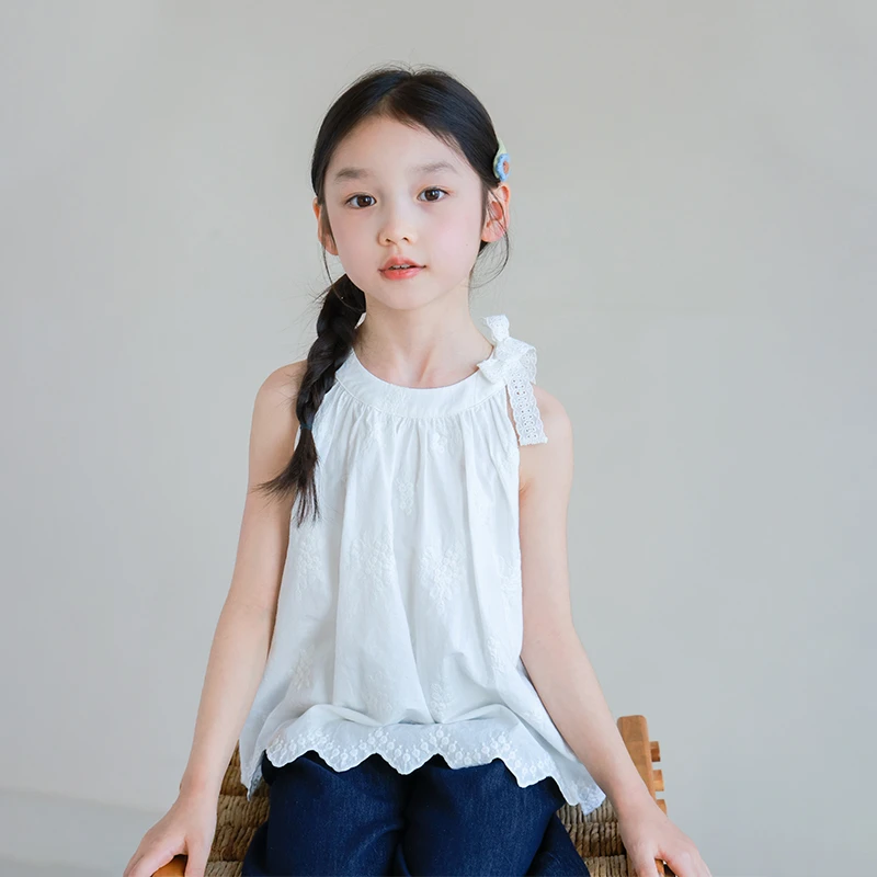 utouto大耳象女童蝴蝶结小衫2025夏季新款纯棉绣花薄上衣2503581