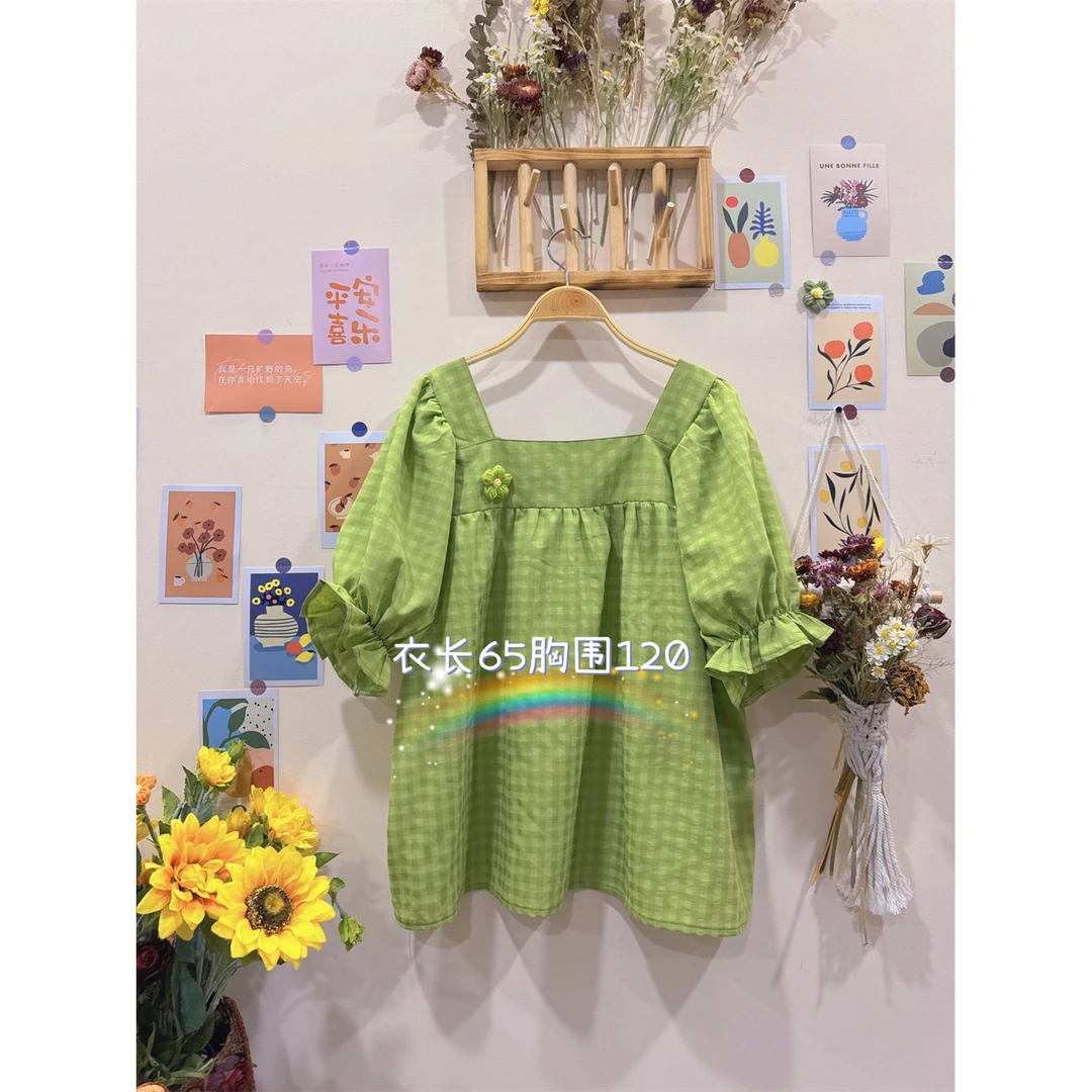 《米粒》63338森系小清新方领夏款宽松百搭减龄衬衫