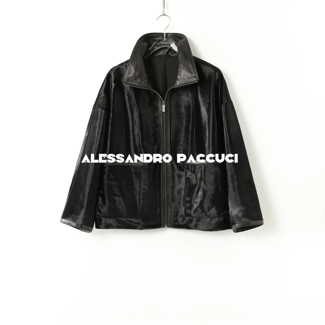 AP洛哥44058PW【黑标系列】进口胎牛毛撞皮蚕丝内里百搭时尚短外套