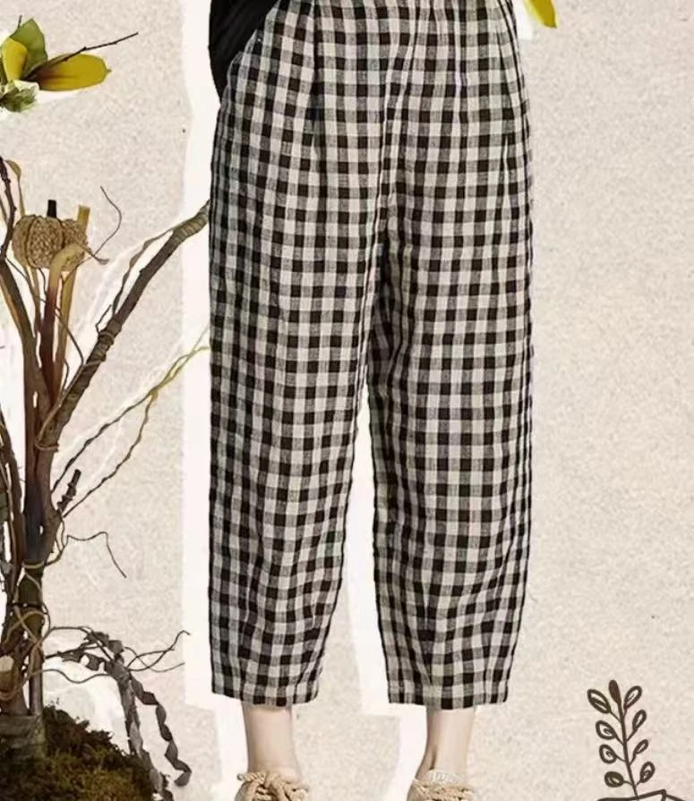 毛毛虫薄款休闲格子裤尺码随机发