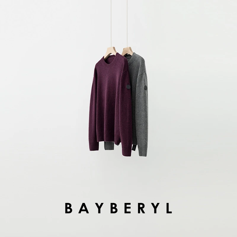 BAYBERYL老贝家属M*袖标圆领套头百搭羊绒针织衫ZZS5J1741-12/3