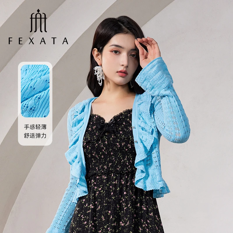 【媛媛女王严选】FEXATA斐格思短外套女荷叶边针织开衫F42C1207