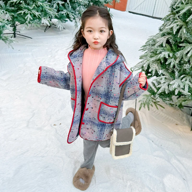 女童外套儿童洋气韩版加绒加厚呢大衣小女孩宝宝秋冬装2025新款潮