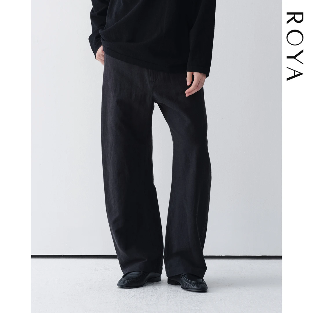 ROYA | 法国进口雨露麻有机棉混纺亚银撞钉弯刀休闲裤