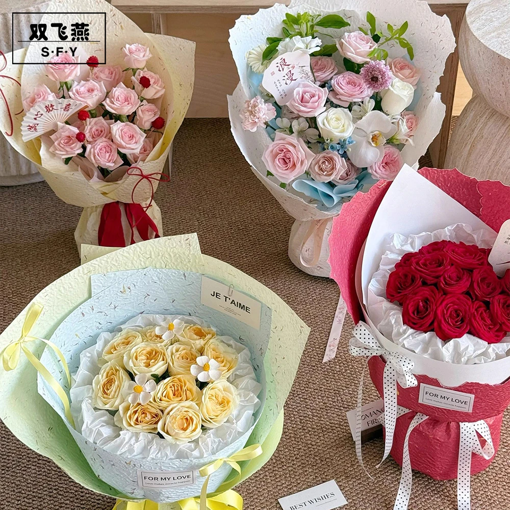 新品手撕花瓣纸东巴纸鲜花花束包装纸风华纸手工diy花艺资材
