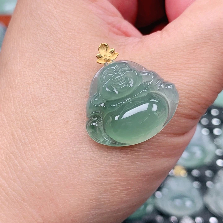 翡翠18K金镶嵌吊坠(不含链)一刀切小佛公