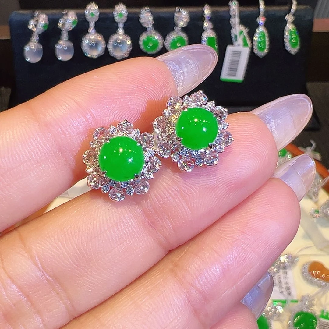 翡翠18K金镶嵌耳饰翡翠