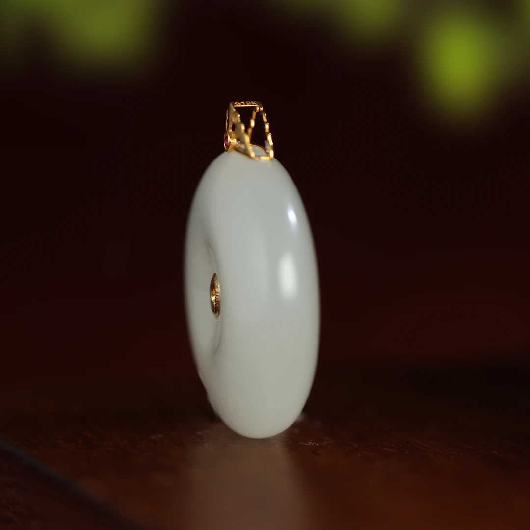 冰翠/18K金和田玉平安扣吊坠