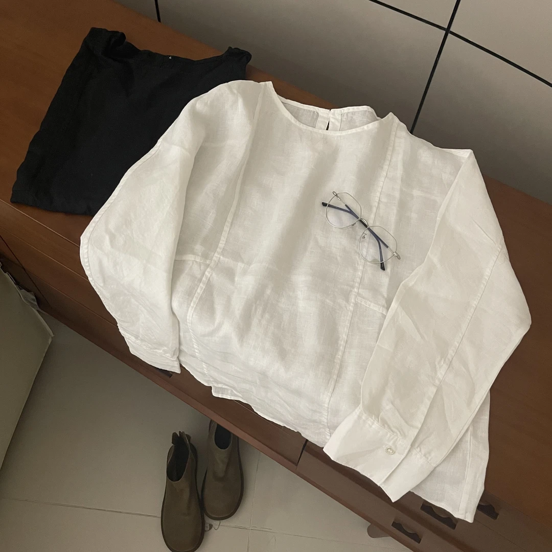 新款气质休闲韩版简约纯色圆领长袖衬衫24631