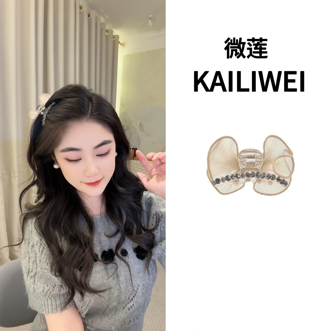 微莲玫瑰香槟一排钻刘海夹AB面抓夹精致蝴蝶结抓夹侧边夹碎发夹