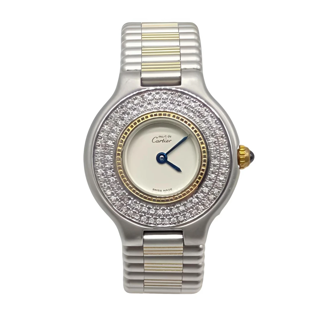 99新 Cartier/卡地亚 21世纪间金原盘后钻石英31盘tw