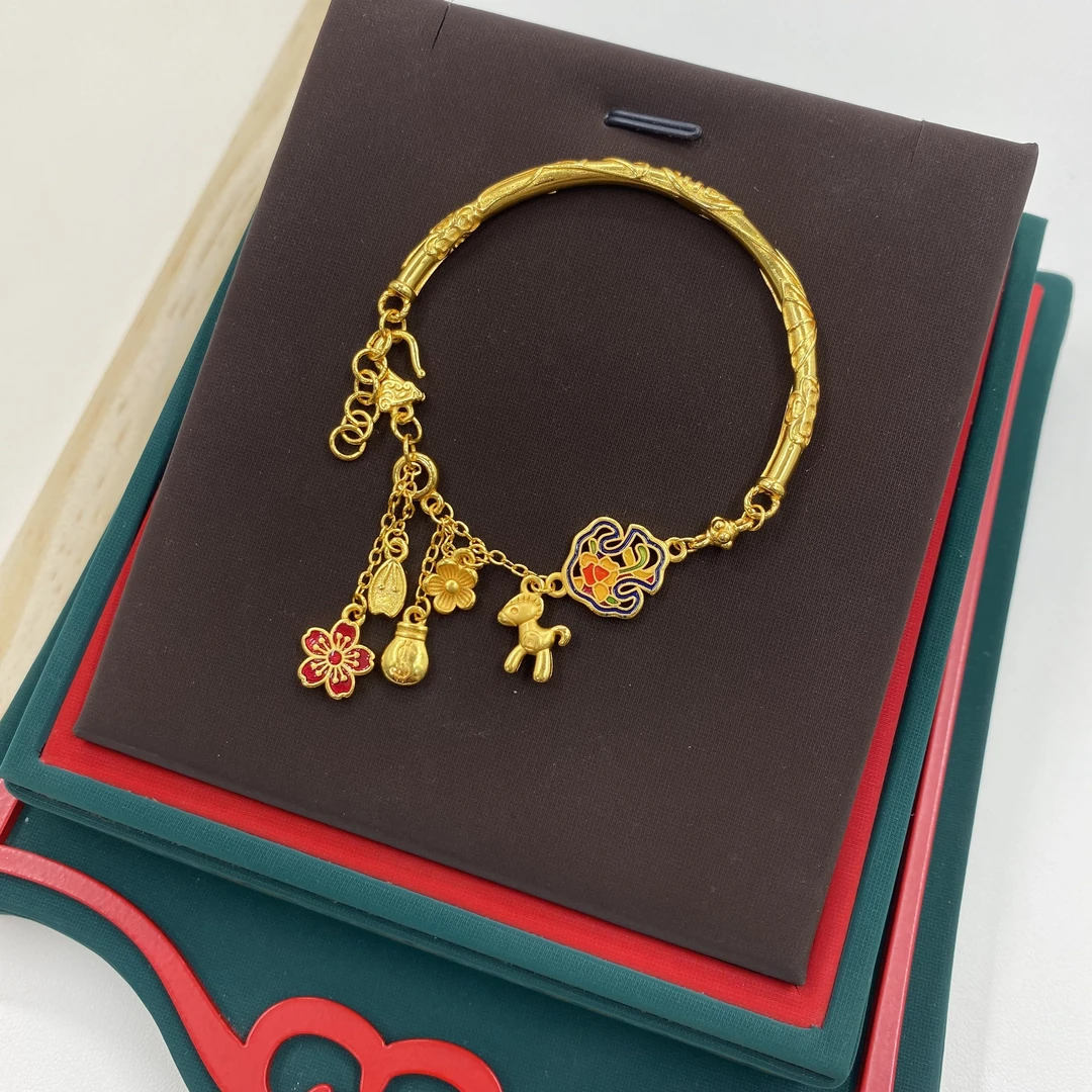 马上有钱花烧蓝珐琅彩半镯手镯  D121