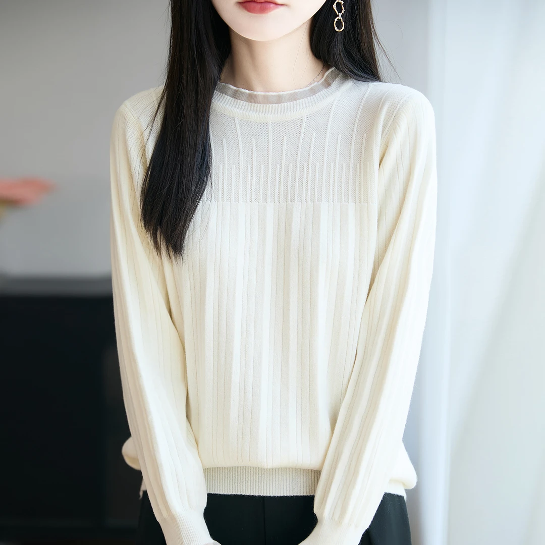 大码女装胖mm春秋女士毛衣遮肚子显瘦蕾丝上衣早秋内搭针织打底衫