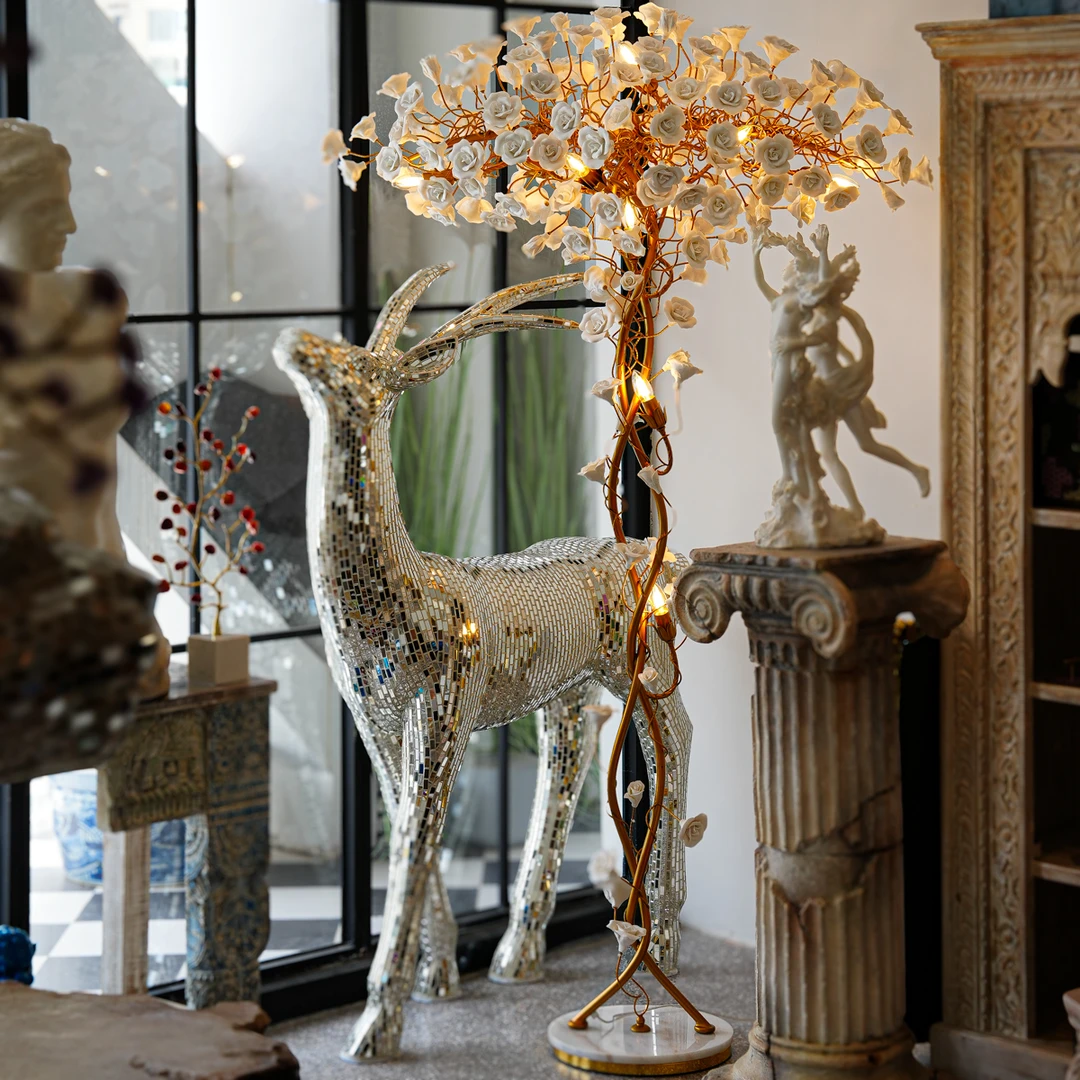 【本尼家】铁艺陶瓷轻奢高档落地灯客厅卧室后现代装饰玫瑰灯