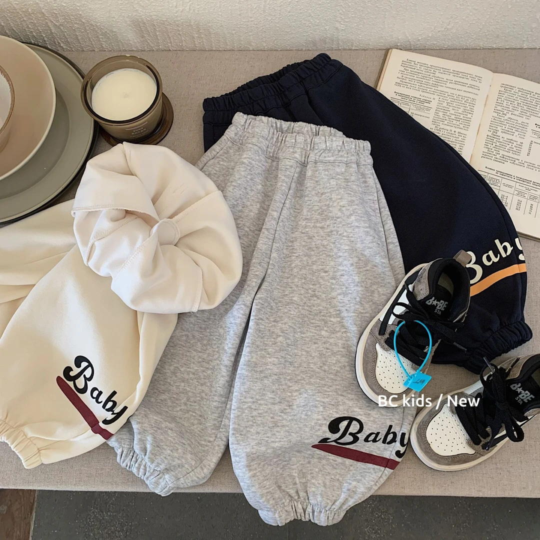 儿童卫裤2025春季韩版新款男女童洋气字母印花休闲裤宝宝束脚裤潮