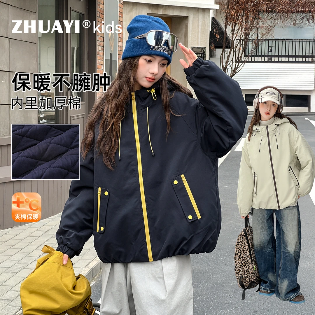女童加棉加厚外套冬季棉服2025新款连帽休闲保暖冬装（25402345）1