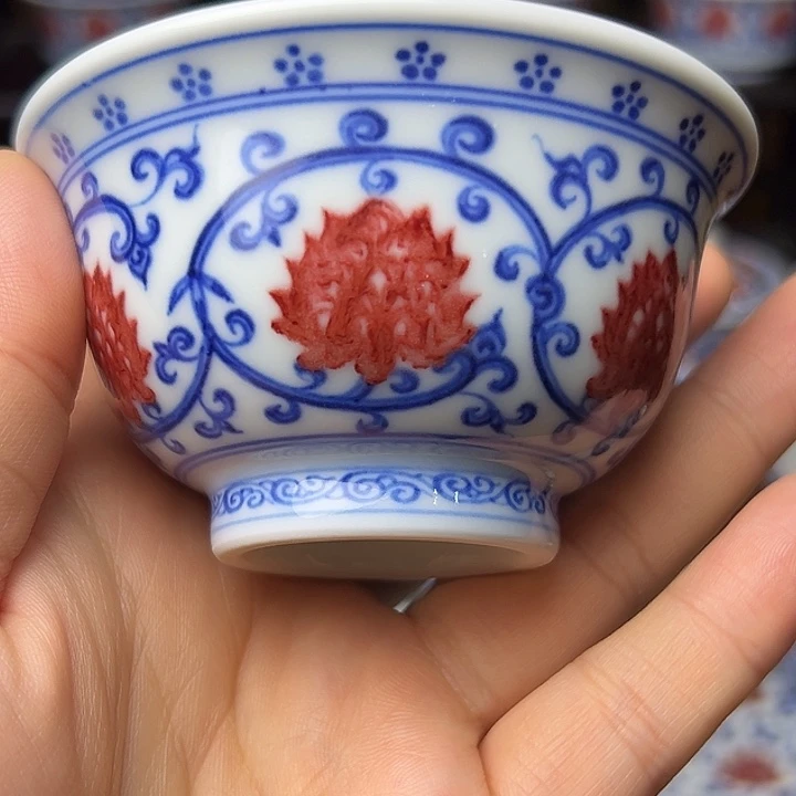 瓷片慵*青花釉里红压手杯