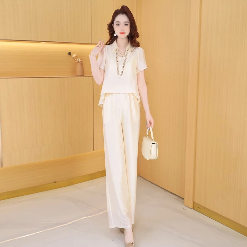 【两件套】夏季时尚女神修身洋气宽松气质休闲百搭显瘦减龄女装套裤