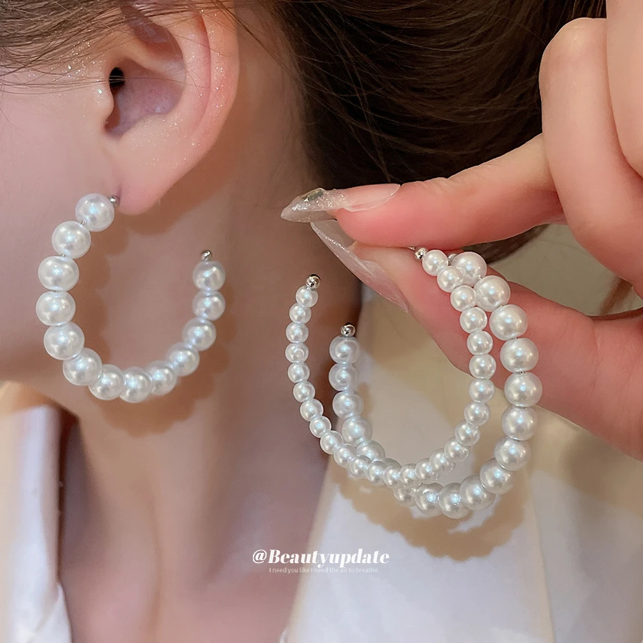 铜合金仿珍珠耳饰 原创白色形状其它耳环大耳饰圈圈小众简约耳饰