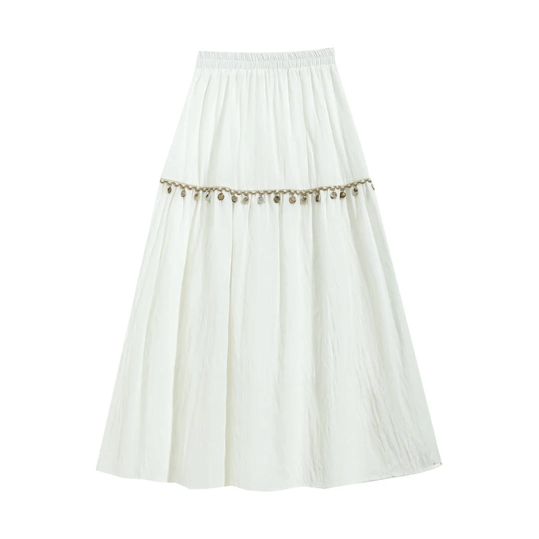 EC2025春季新款欧货女装松紧腰拼接波西米亚民族风长裙Q1077