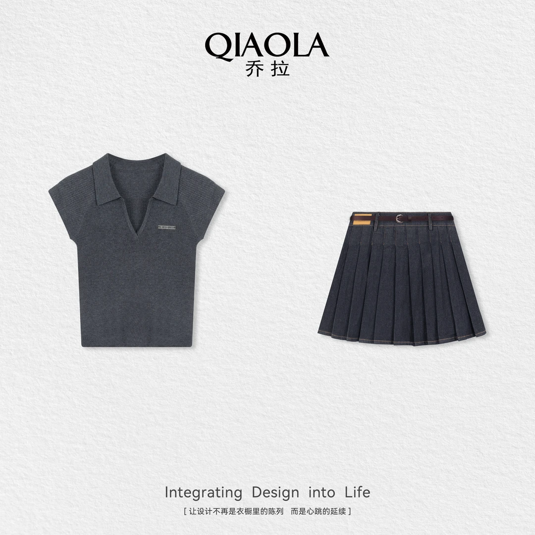 QIAOLA/乔拉【青春集市】夏季羊毛混纺上衣显瘦长短裙时尚套装预售