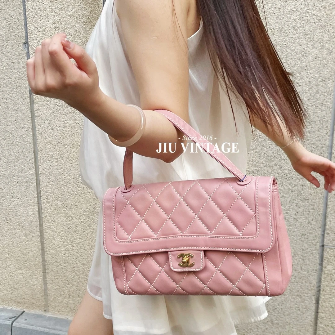 90新 Chanel/香奈儿 kelly外缝线粉金色9开中检吊牌 JM20-0112