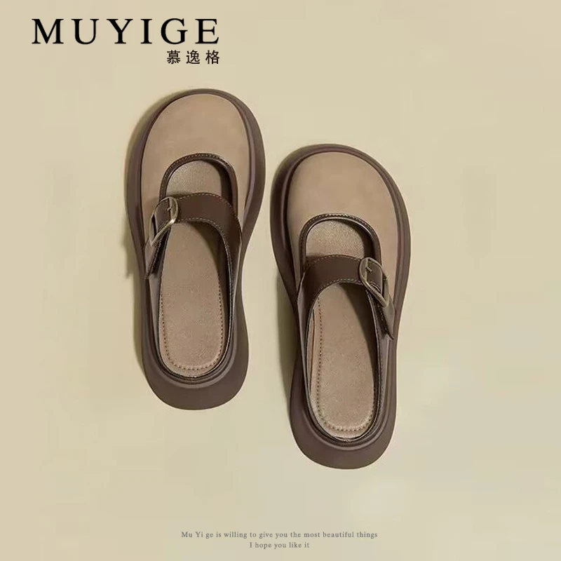厚底勃肯玛丽珍半拖女外穿2025春季新款复古包头拖懒人一脚蹬单鞋