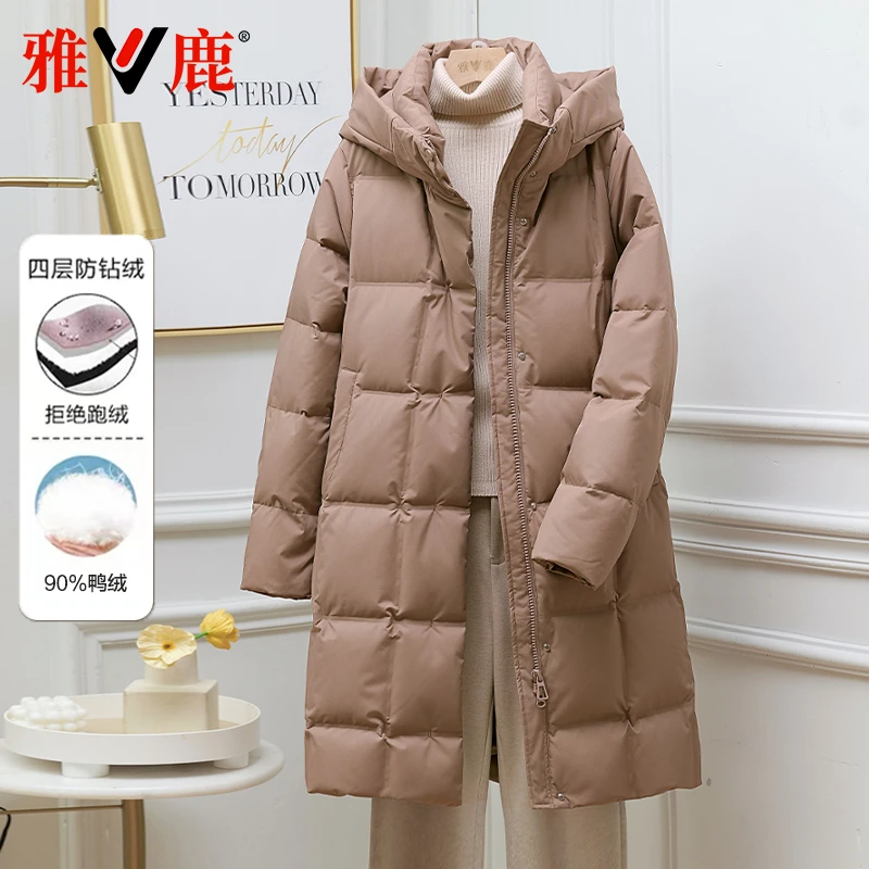 雅鹿2025秋冬新款羽绒服锁温女美拉德通勤加厚保暖显瘦中长款外套