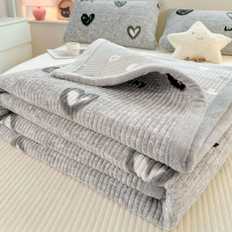 冬天牛奶绒床盖家用保暖夹棉床单加厚法兰绒床护垫榻榻米炕单铺盖