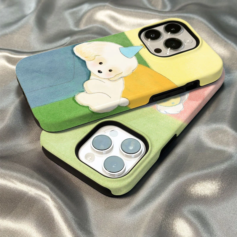 涂鸦小狗适用iphone16情侣手机壳15PRO/14卡通13/12/11菲林二合一