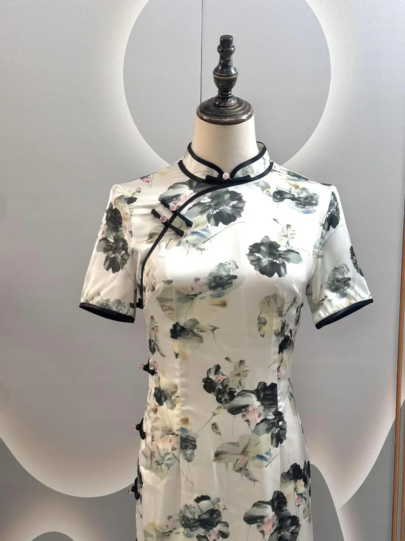 8777-「水墨」水墨画晕染荷塘月色高端气质文艺有韵味旗袍国风