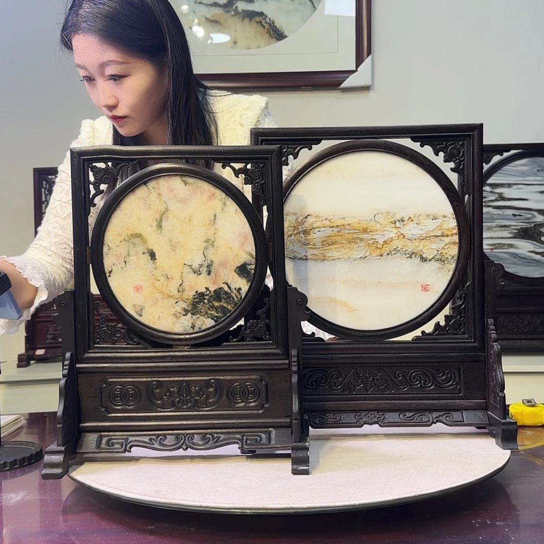 用***2石材天然大理石画屏风摆件