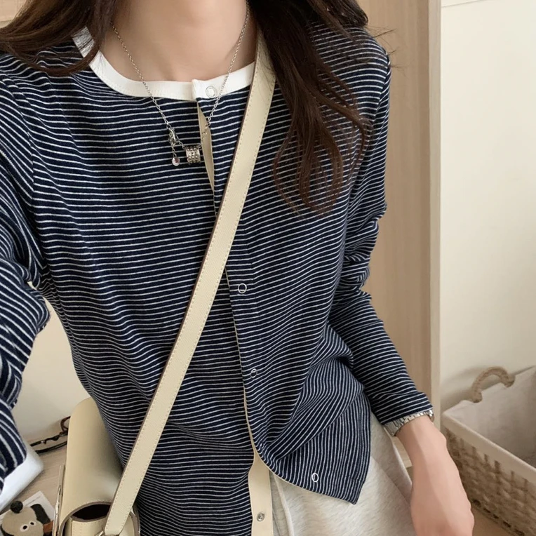 81381【25秋季新品】显瘦条纹韩版设计感休闲百搭薄款长袖