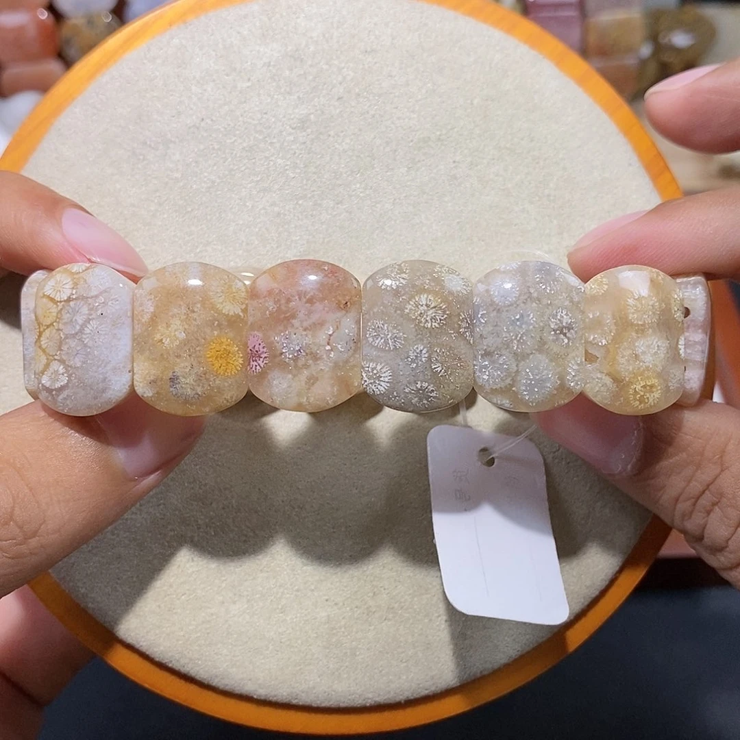 硅化珊瑚（珊瑚玉）手链未镶嵌水彩皮花8